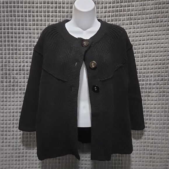 Alpaca Cardigan Cape Sweater SzM 3/4Sleeve Kenar Knit Cozy Basic Capsule Cottage - Picture 6 of 16